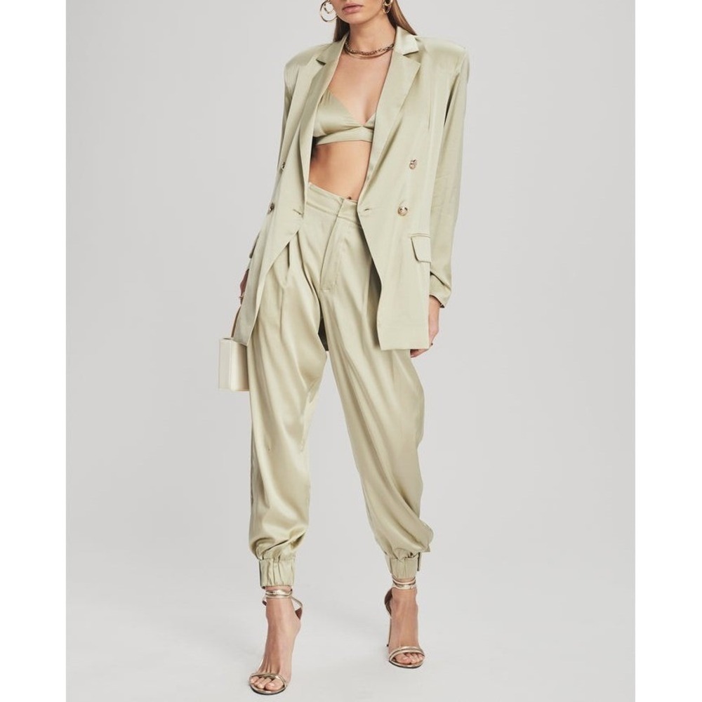 RETROFETE Rocky Silk Pants Womens Small Sage Green Buckle Cuff Pleated Party